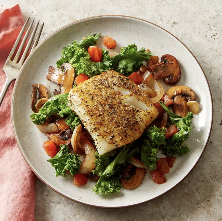 Herbed Fish with Collard Greens and Mushrooms